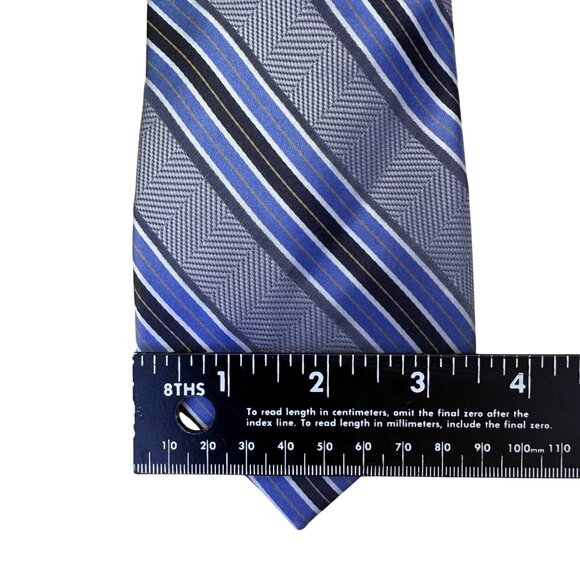 Ike Behar Mens Blue & Gray Striped Pattern Tie 57 Inches Long Classic Design - Picture 8 of 8